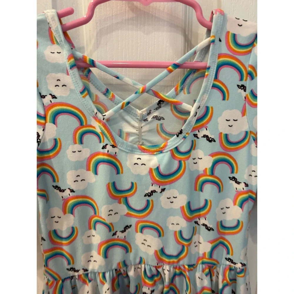 DotDotSmile Girls‎ Rainbow Cloud Unicorn Crisscross Back Twirl Dress 5/6 k7003